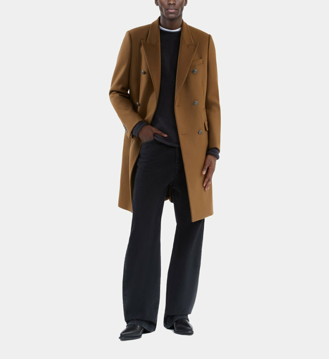 Manteau Long En Laine Mélangée Camel Homme