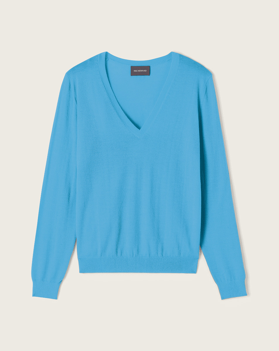 Pull col V ultrafin - Femme - BLEU CALDERO