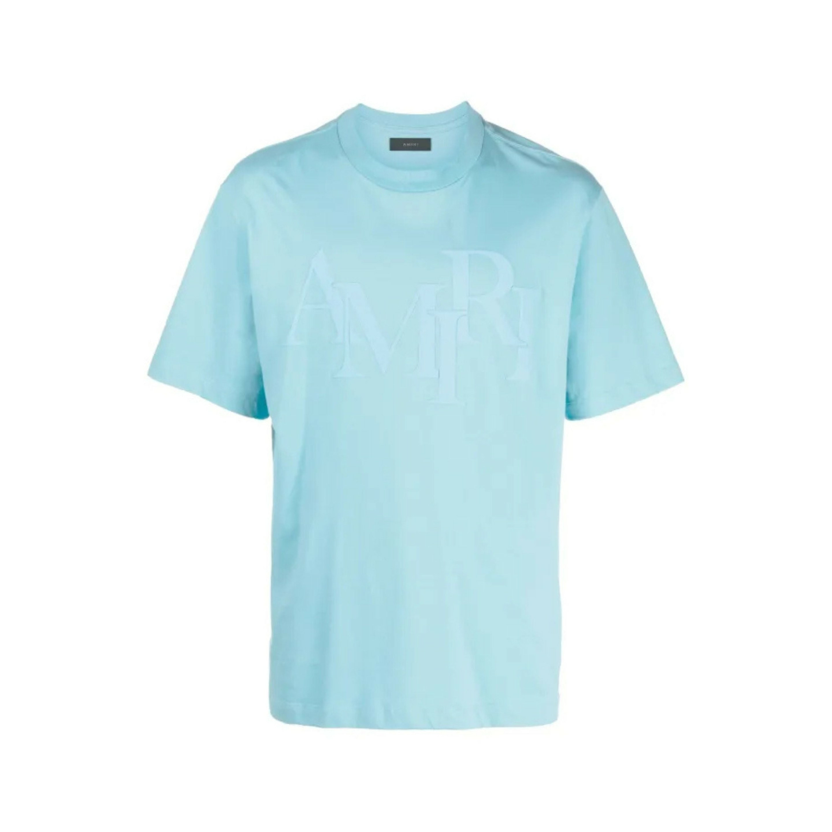 Amiri T-shirt Staggered Logo Bleu