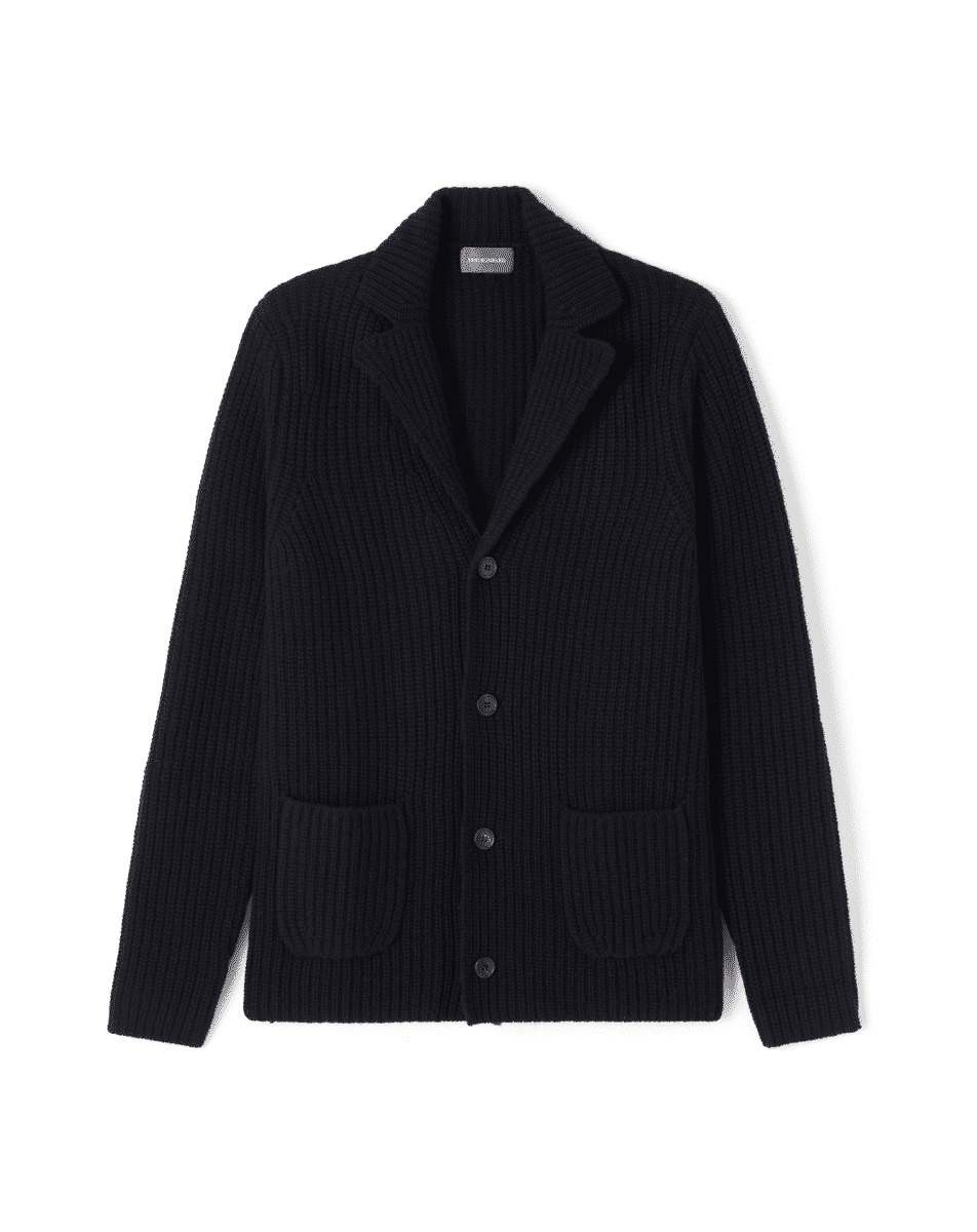 Veste col tailleur côtes perlées à poches - Homme - NOIR
