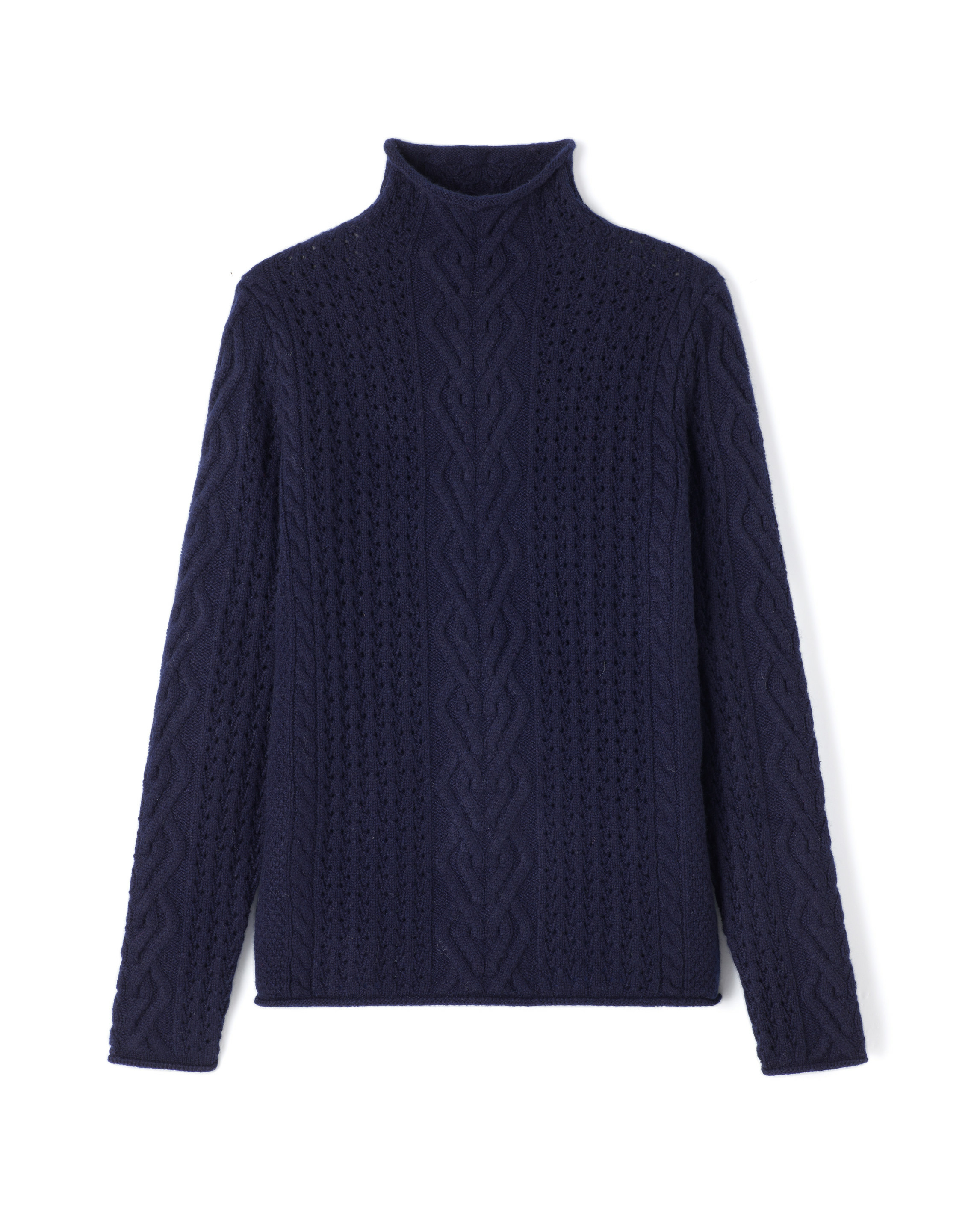 Col montant cintré torsades et pointelle fentes côtés - Femme - MARINE