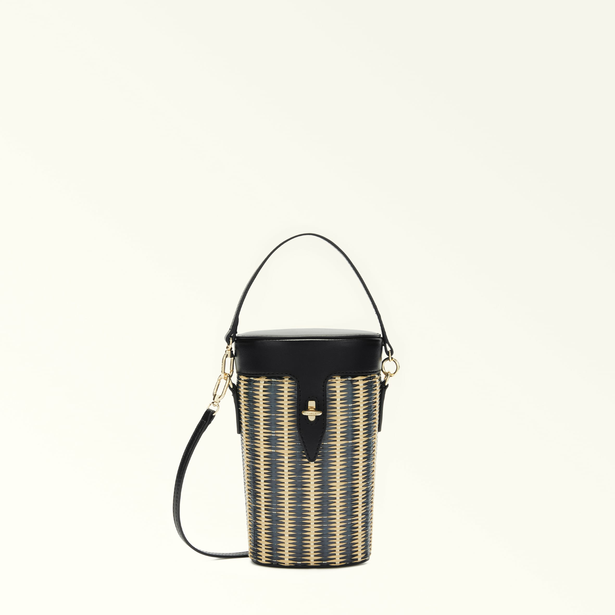 FURLA NET MINI BUCKET - TESSUTO RAFIA RIGHE+NAPPA SINTETICA
