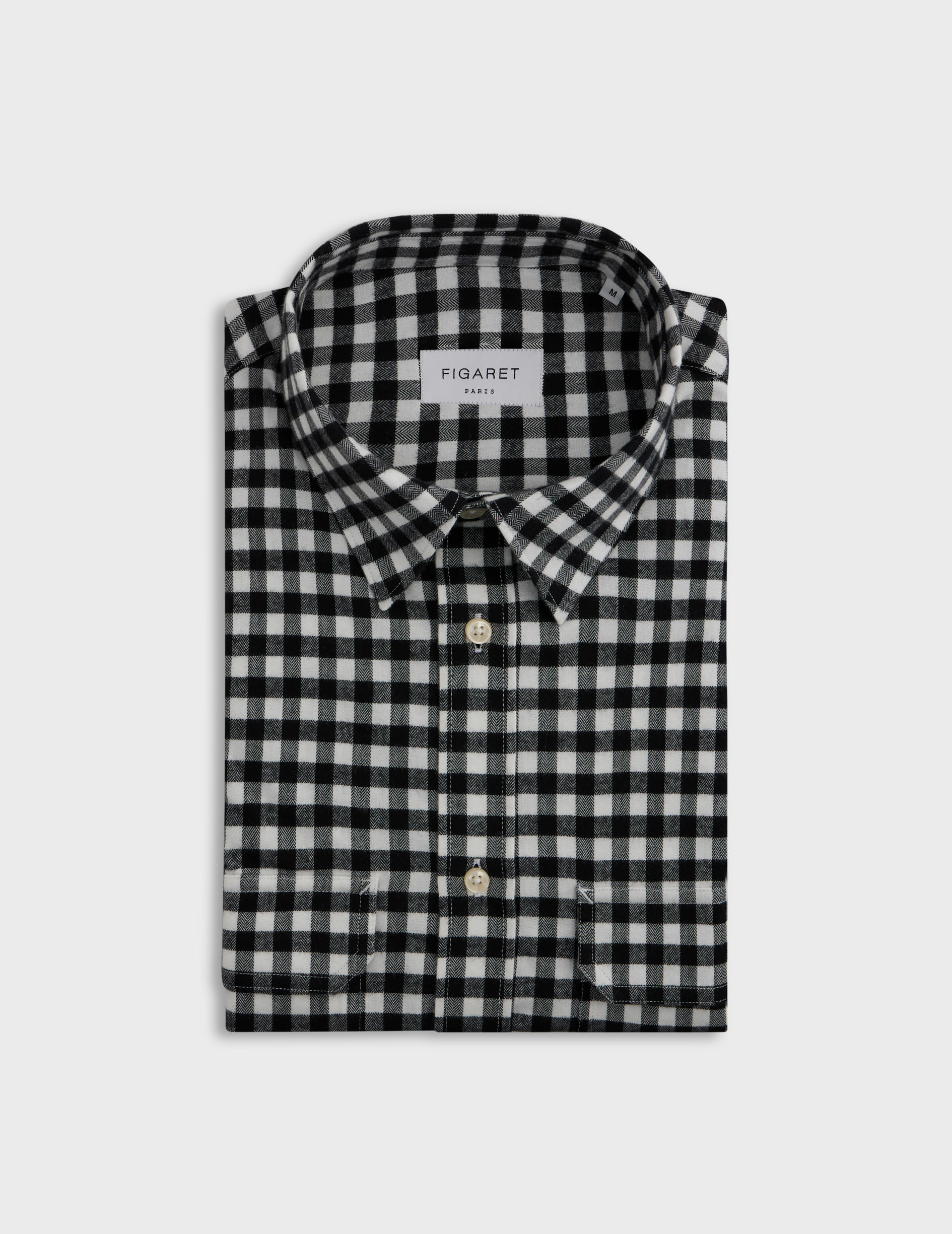 Chemise florian col français avec deux poches en flanelle de coton à carreaux noir