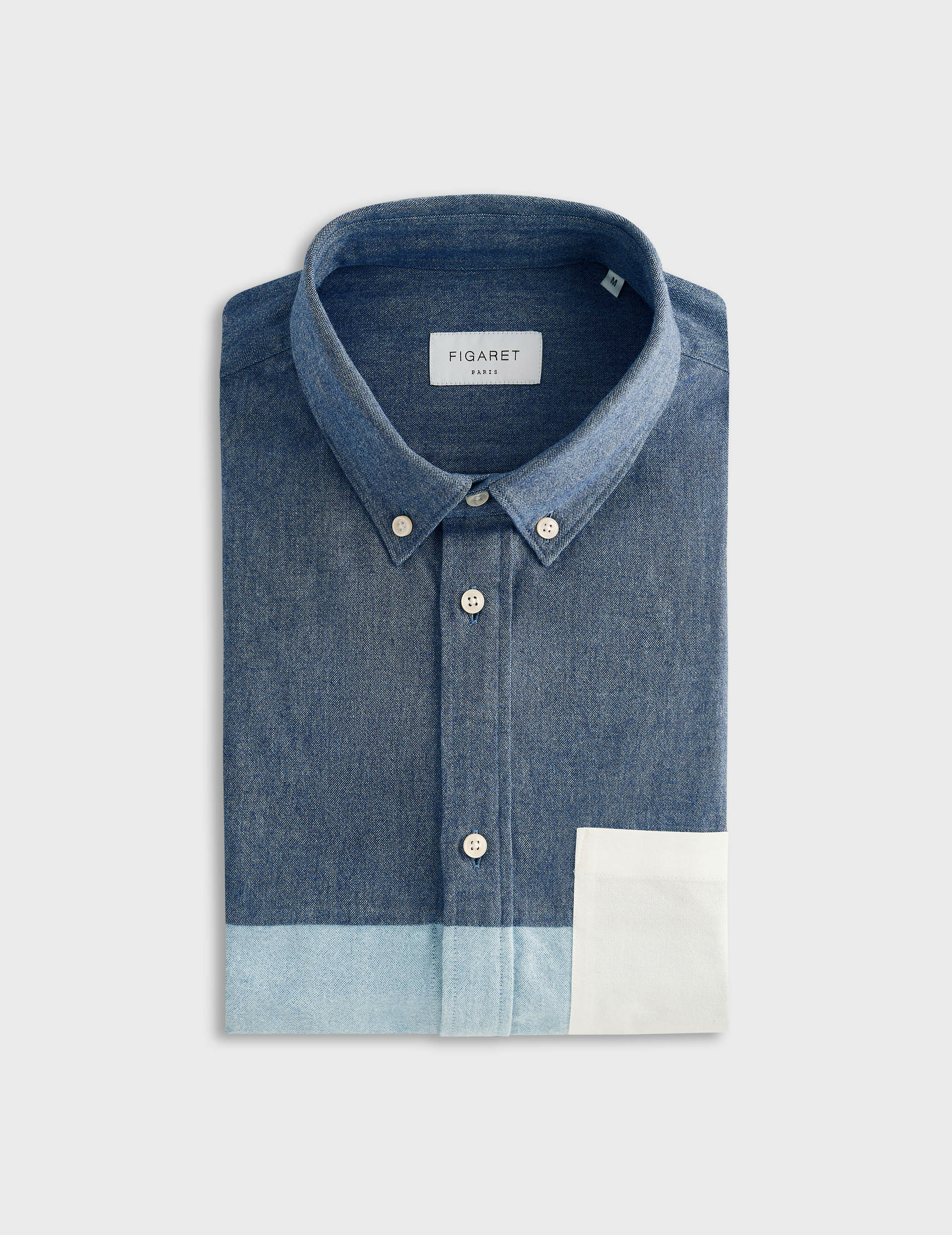 Fun shirt aymeric col américain avec poche poitrine en oxford gratté marine