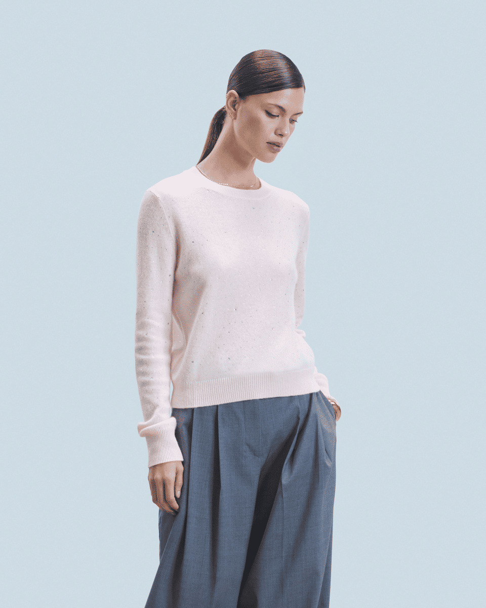 Pull Col Rond Strass Allover Léger