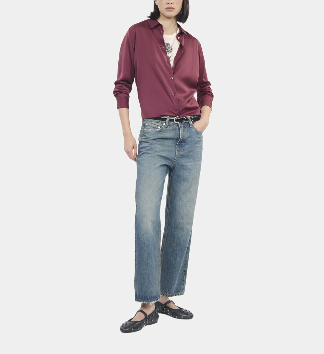 Chemise En Soie Bordeaux Femme