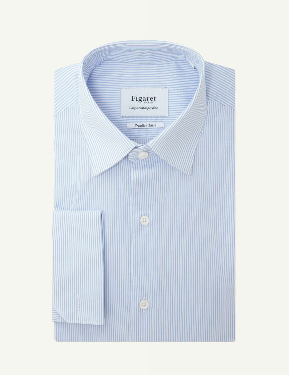 Chemise Première Classe Contemporaine en twill rayé bleu