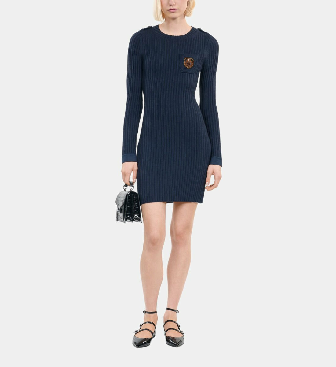 Robe Courte En Maille Bleu Marine Femme
