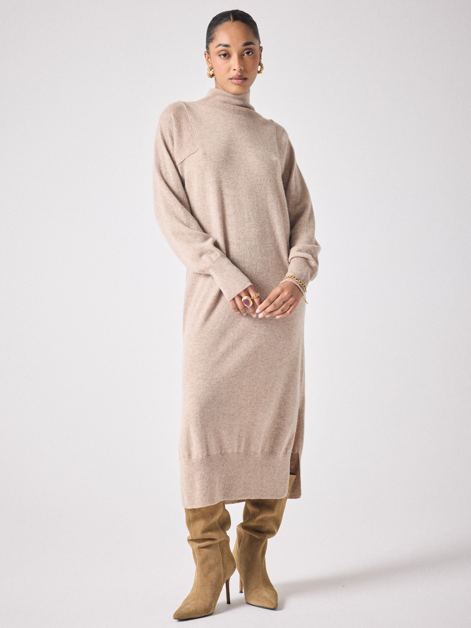 Robe en cachemire Maelly TERRE FUMEE