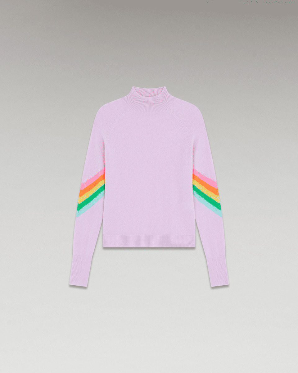 Pull Col Montant Bandes Manches Multico Léger