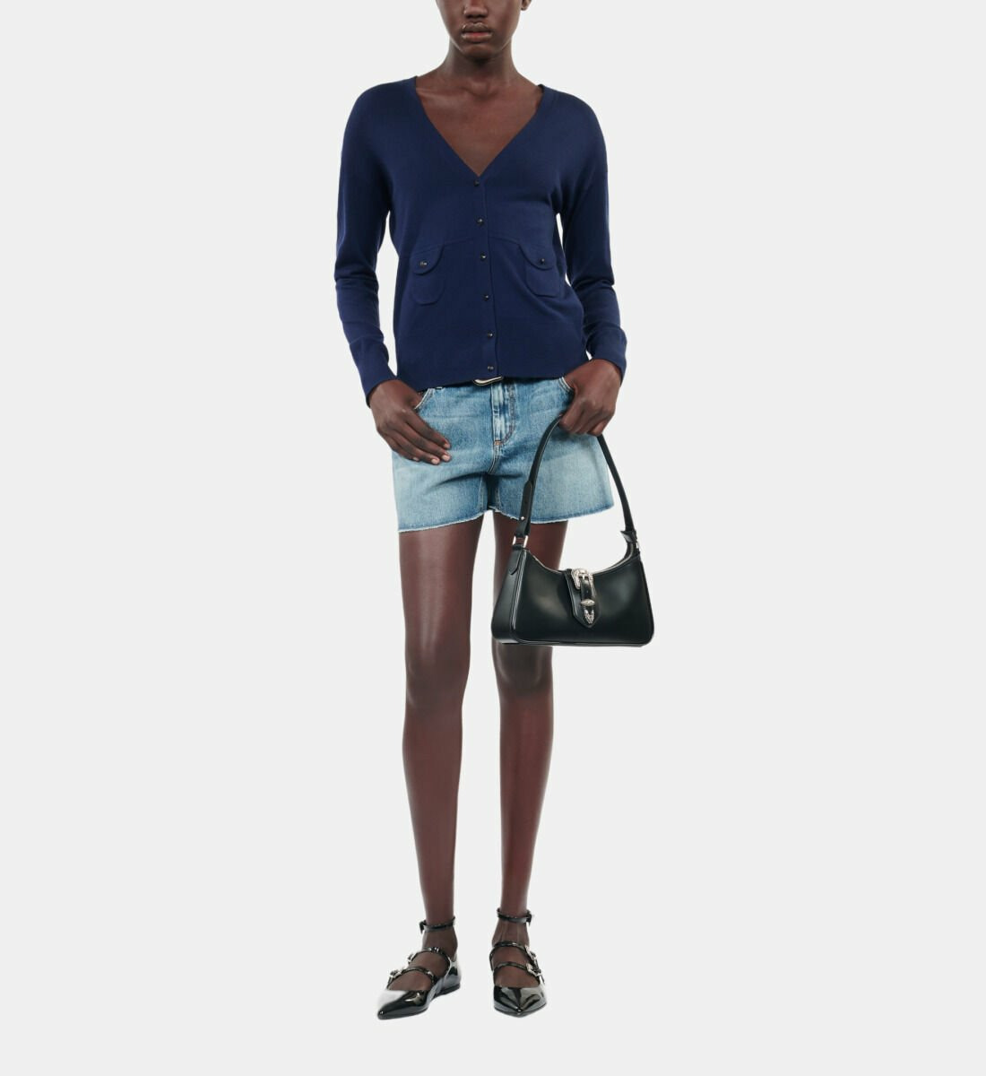 Cardigan En Laine Bleu Marine Femme