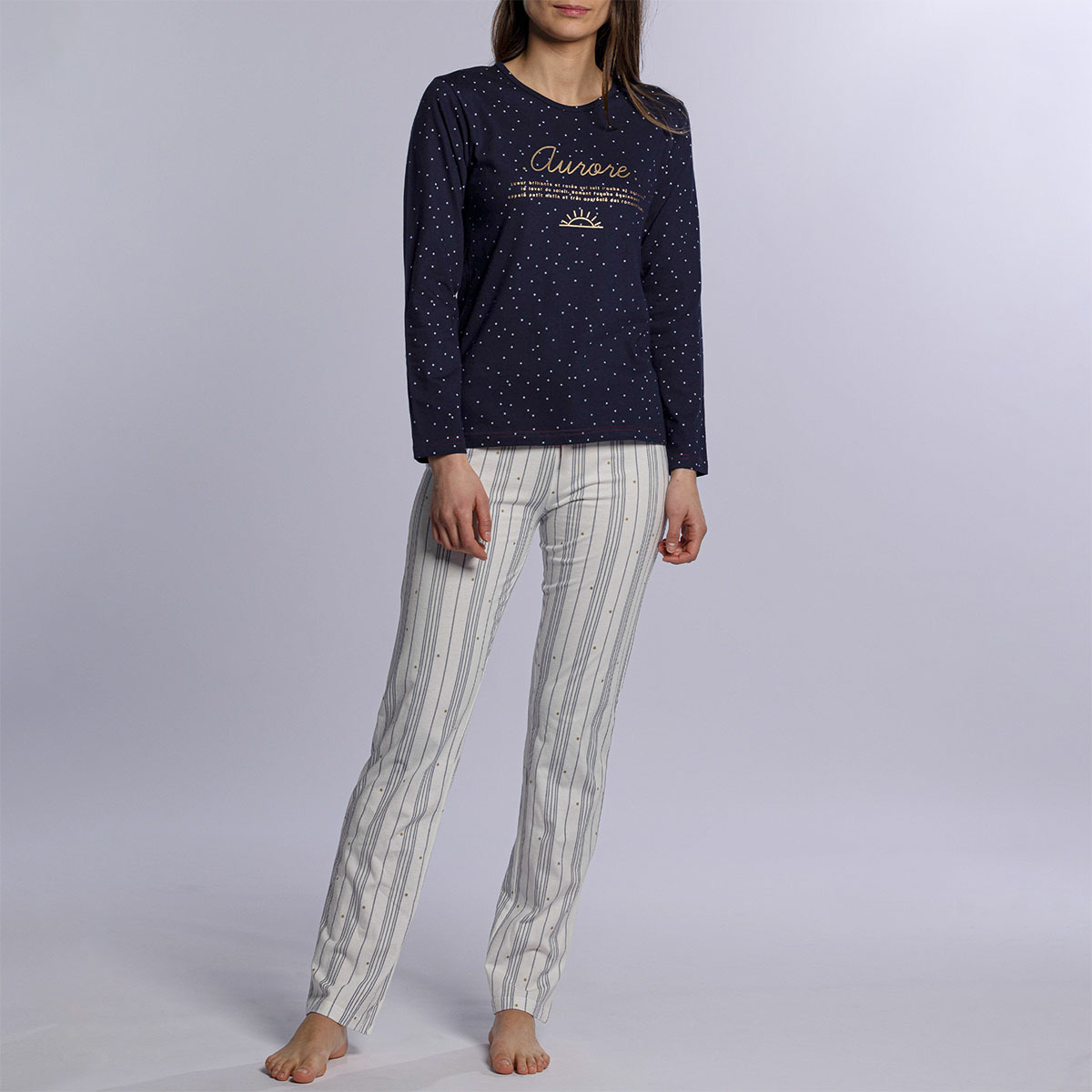 Pyjama femme AURORE marine/imprimé