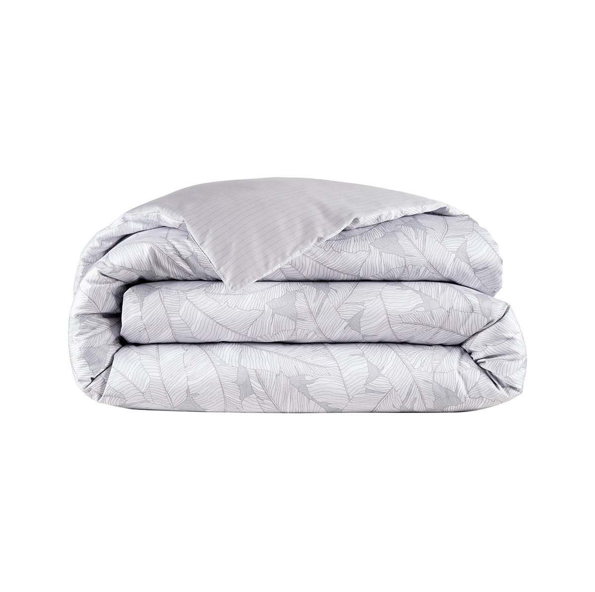 Lacoste - Housse de couette en satin de coton lavé gris, L Leaf