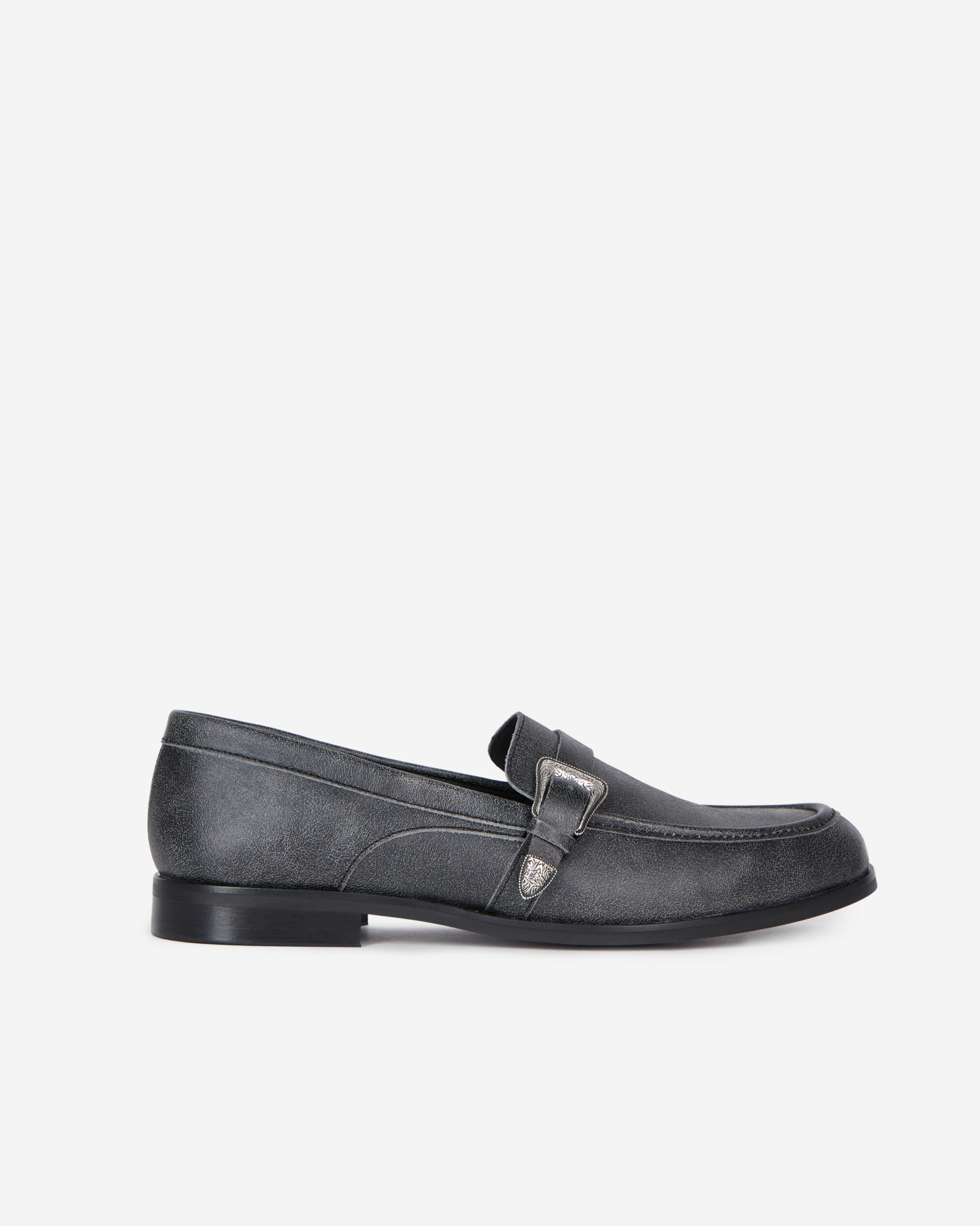 Mocassins En Cuir Noir Avec Boucle Western