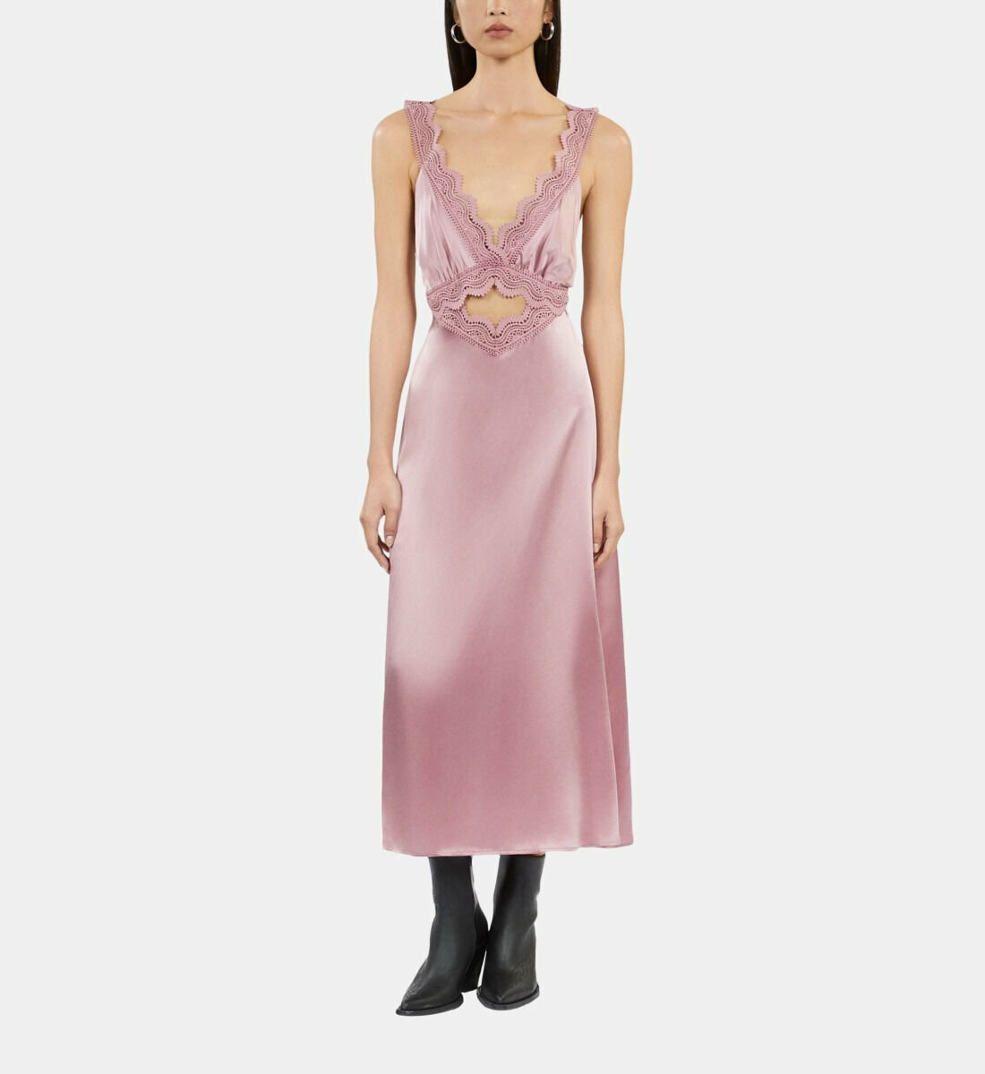 Robe Nuisette Longue Lilas Avec Guipure