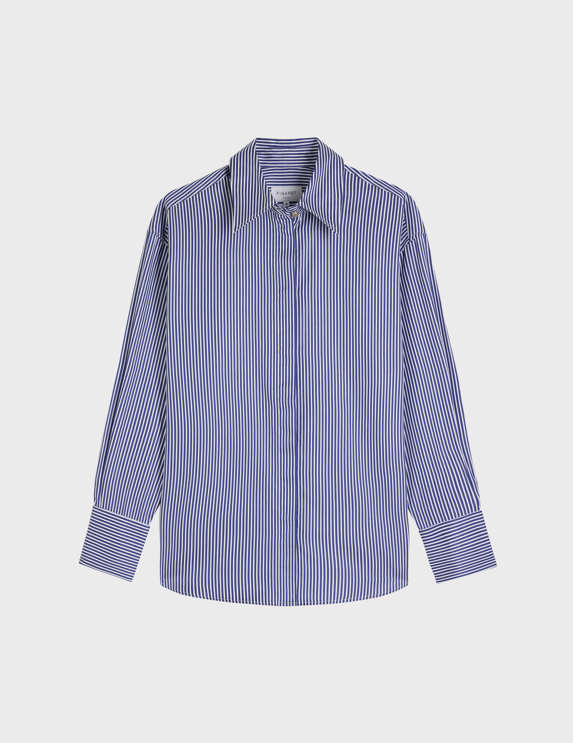Chemise hillie avec gorge cachée et poignets mousquetaires en popeline rayée marine