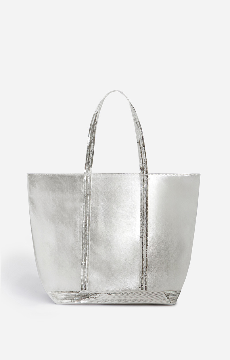 Cabas L En Cuir Lisse Zippé Porté Épaule
