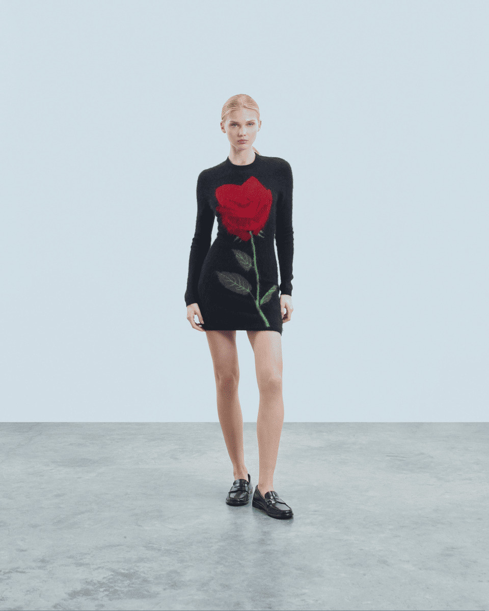 Robe Courte Manche Longue en Cachemire Brossé