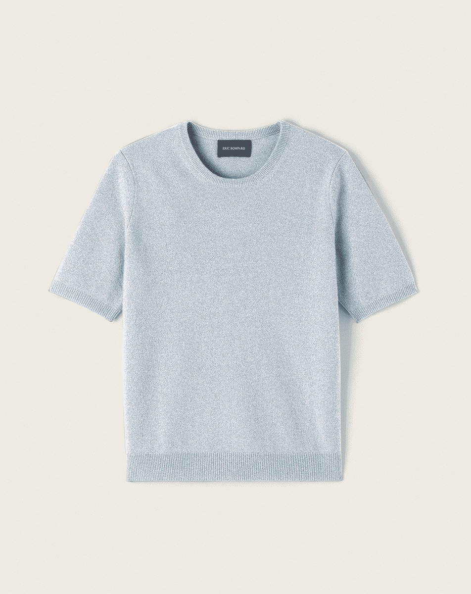 Col rond manches courtes - Femme - BLEU SALIX