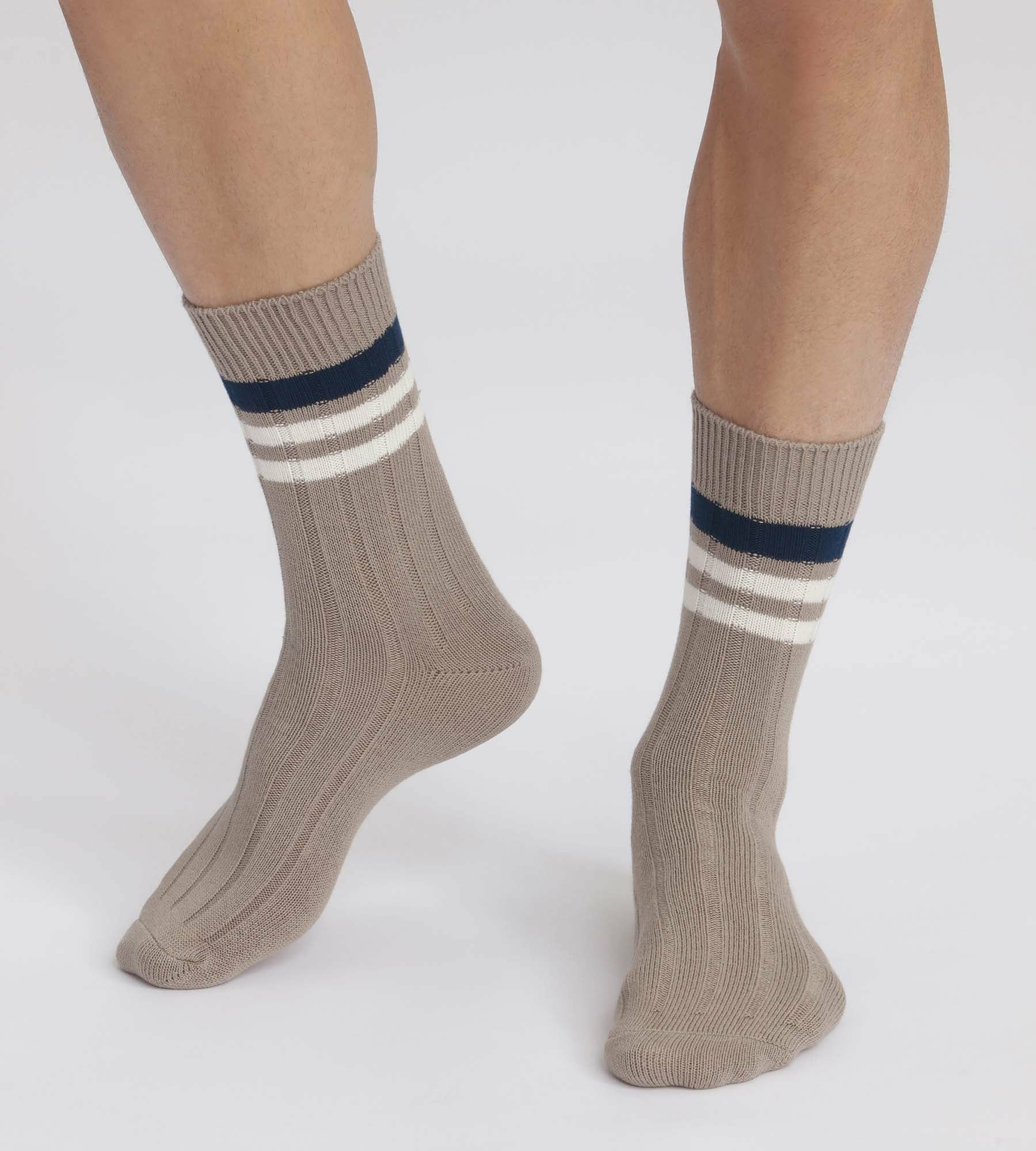 Chaussettes homme en maille côtelée à rayures Gris Dim Bambou