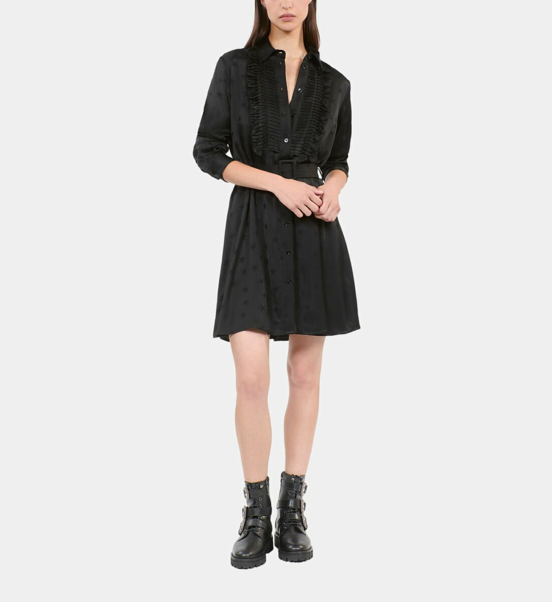 Robe Courte Jacquard Noir Femme