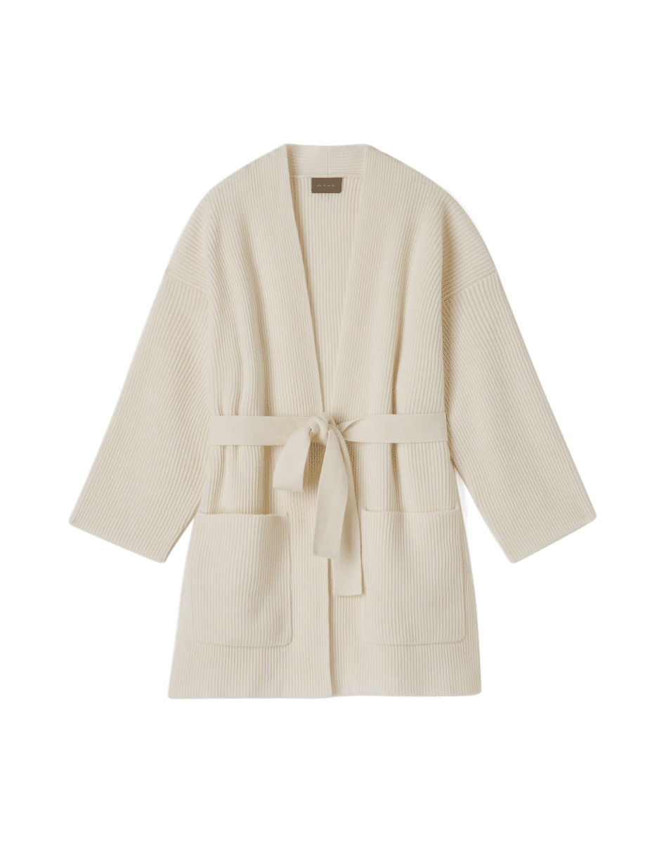 Veste col châle oversize côtes perlées à poches - Femme - NATUREL