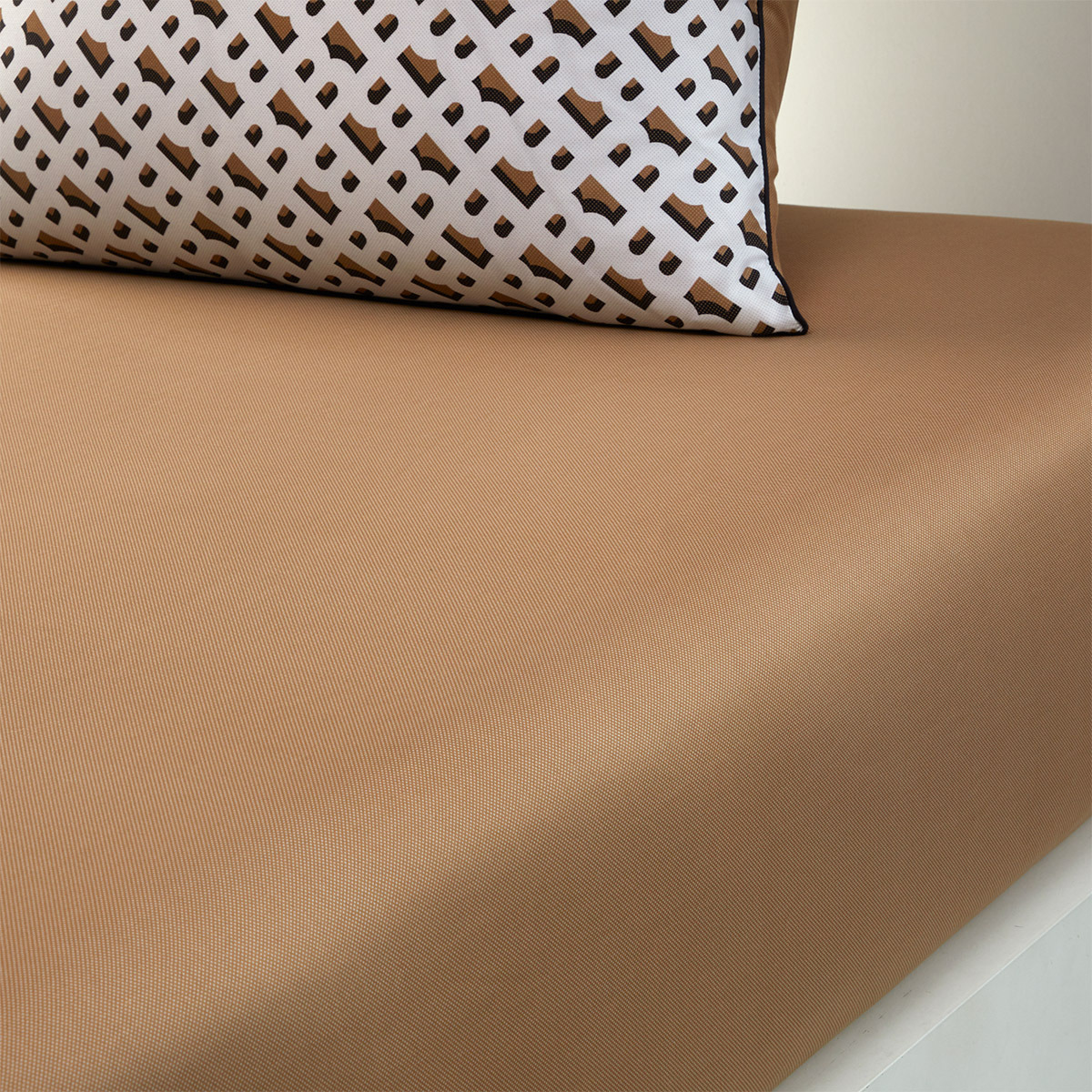 BOSS Home - Drap housse en satin de coton marron, B Monogram