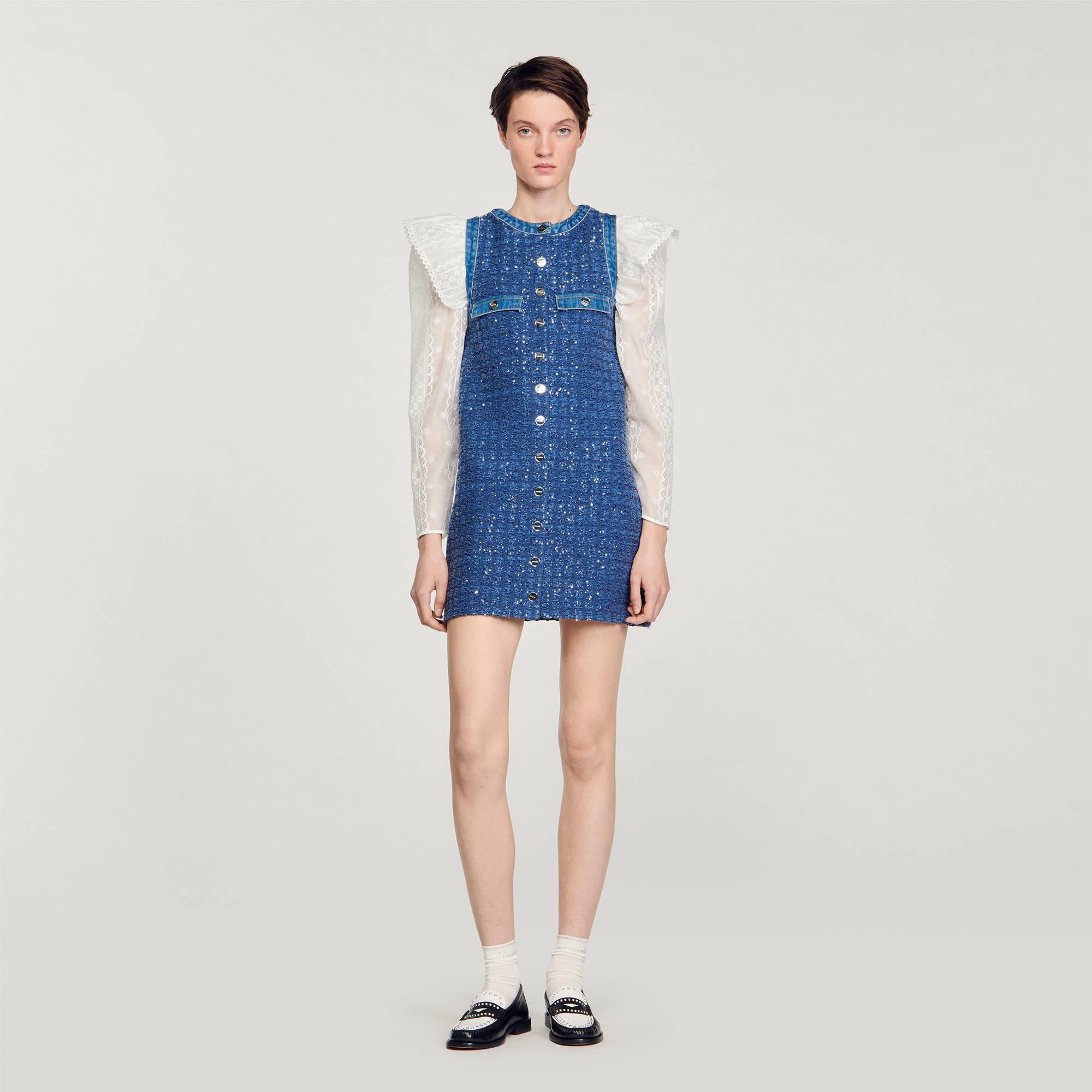 Robe courte trapèze en tweed