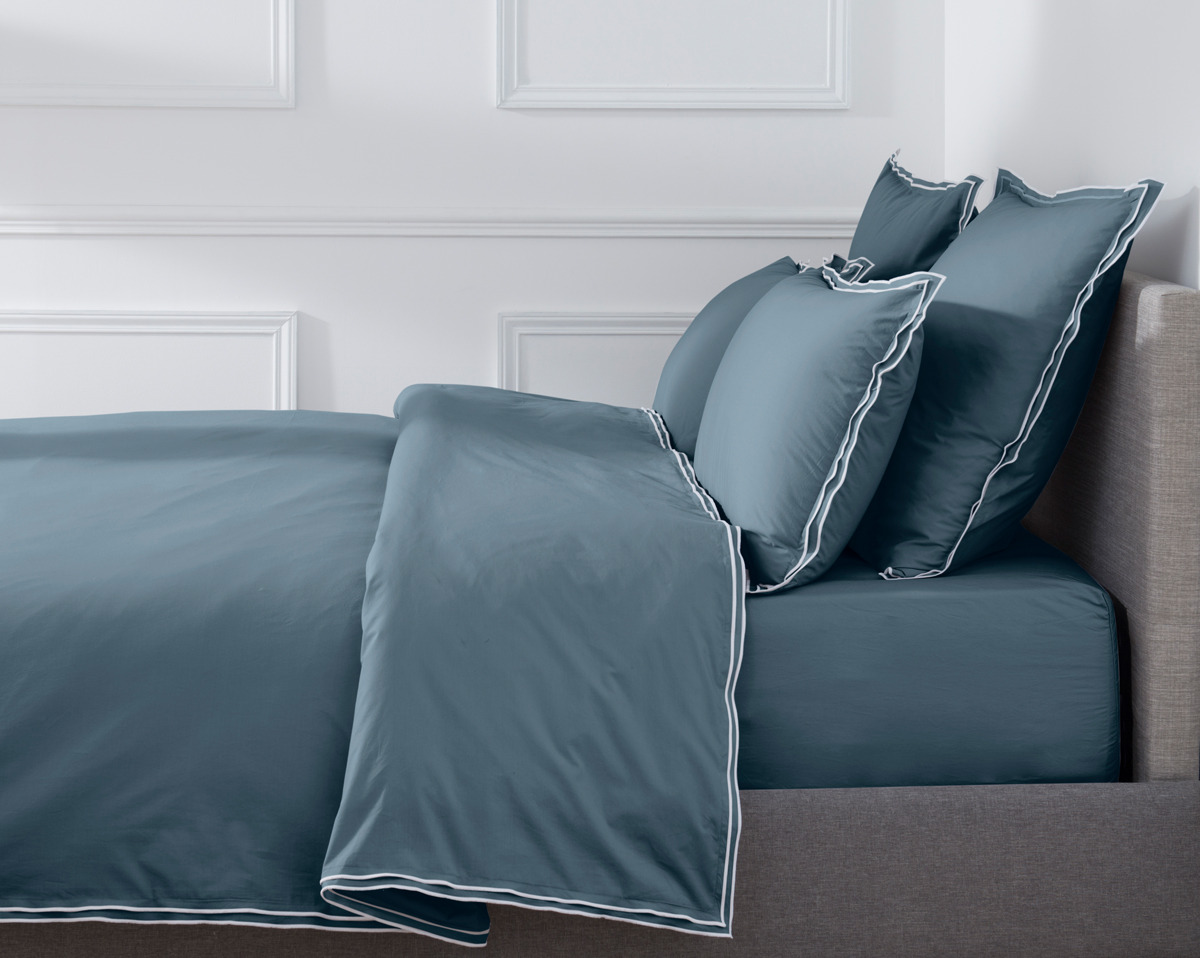 HOUSSE DE COUETTE | Pure White Percale Lavée - Blue - Finition White