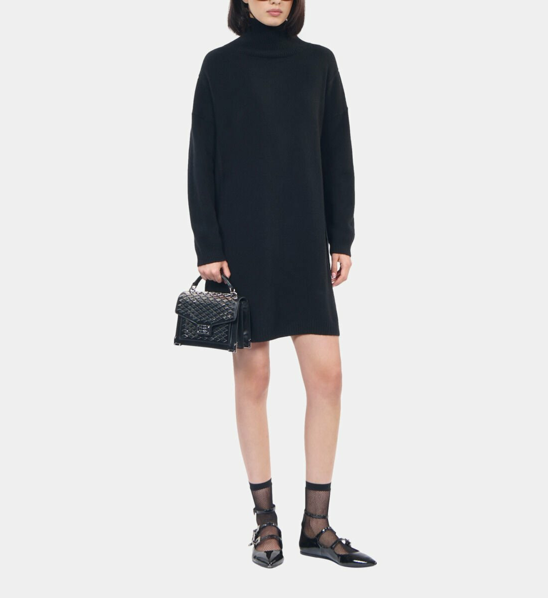 Robe Pull Courte En Cachemire Noir Femme