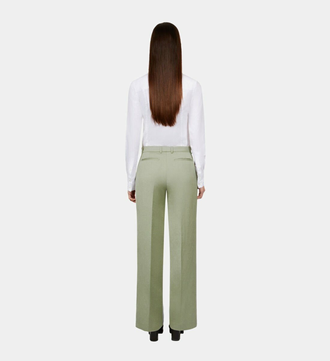 Pantalon Tailleur Vert Clair En Lin Femme