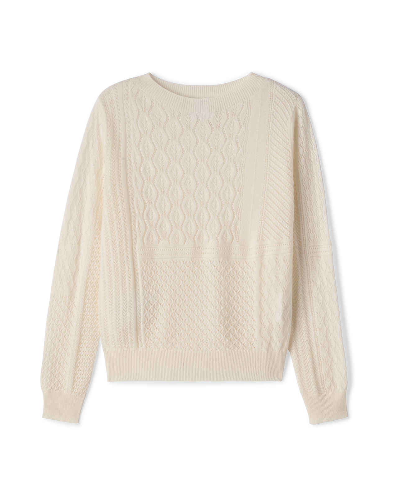 Pull col rond pointelle - Femme - NATUREL