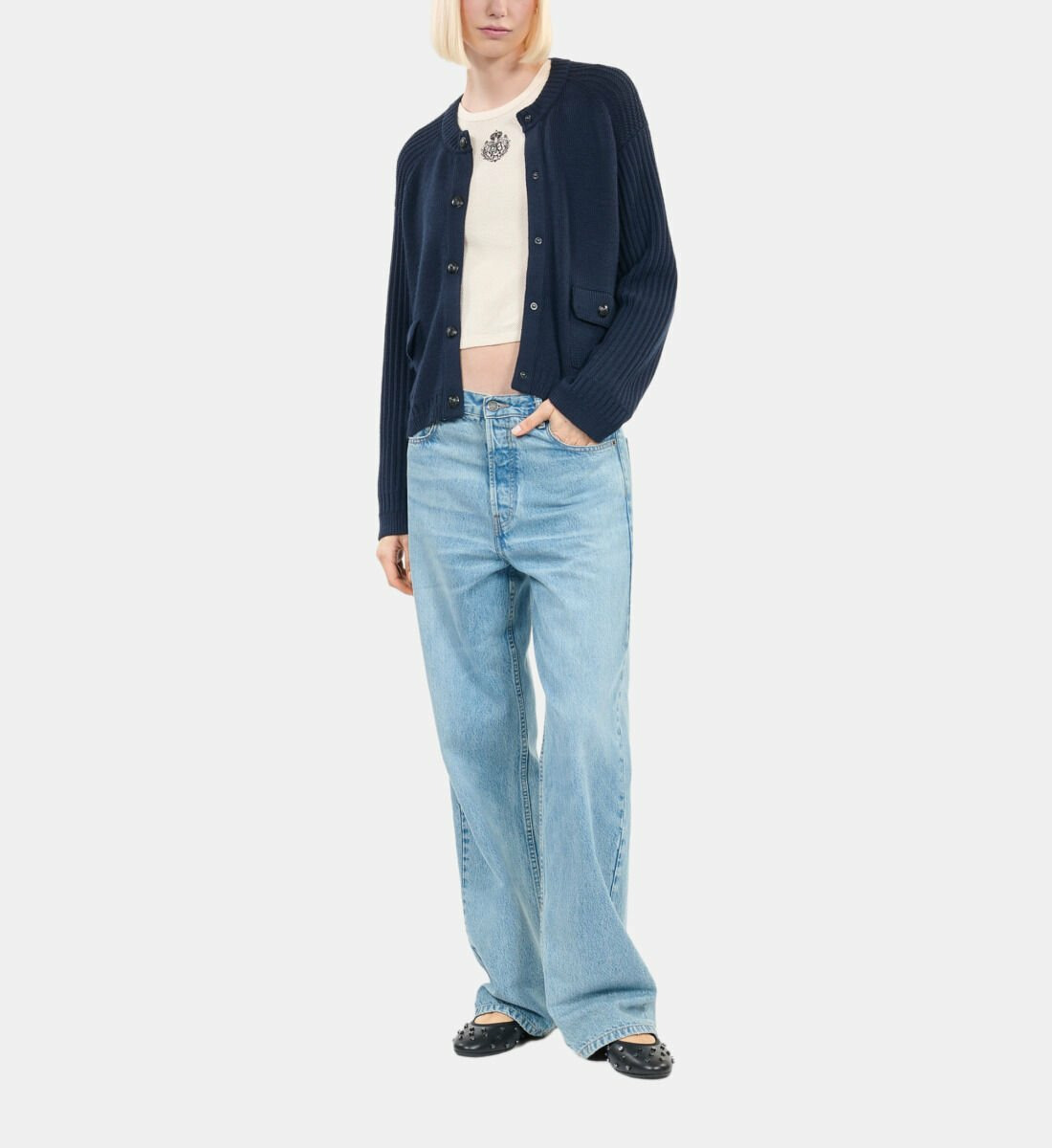 Cardigan En Laine Bleu Marine Femme