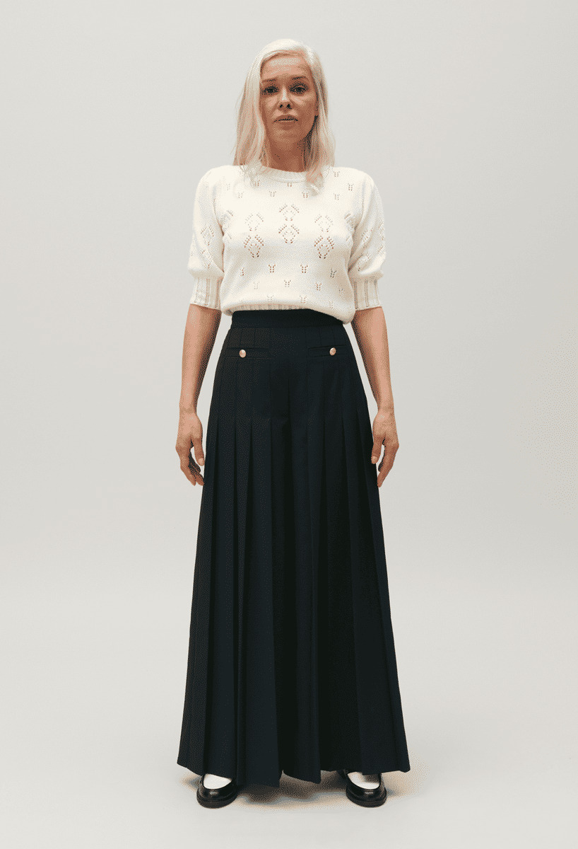 Pantalon plissé ample bleu marine