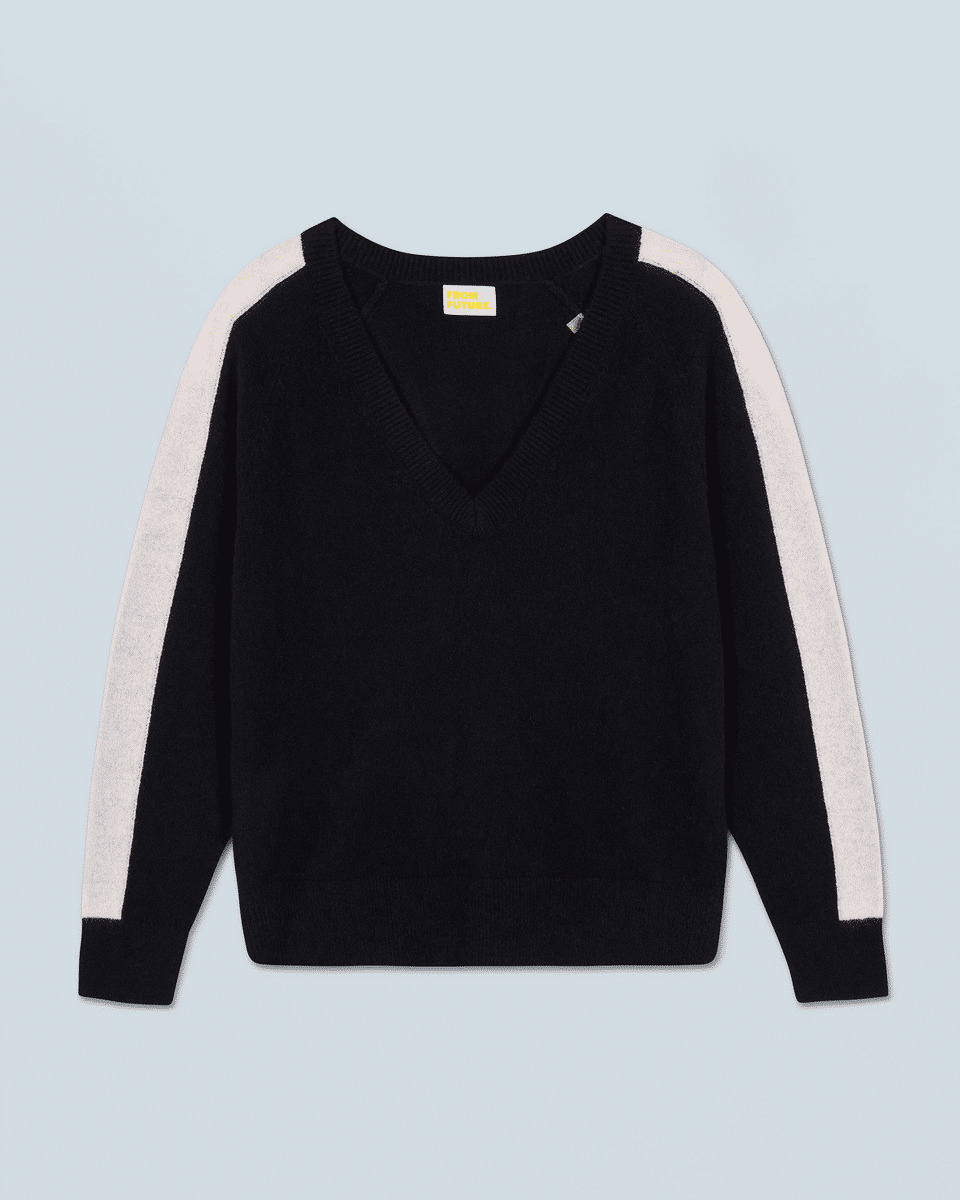 Pull Col V Oversize Bandes Bicolore Léger