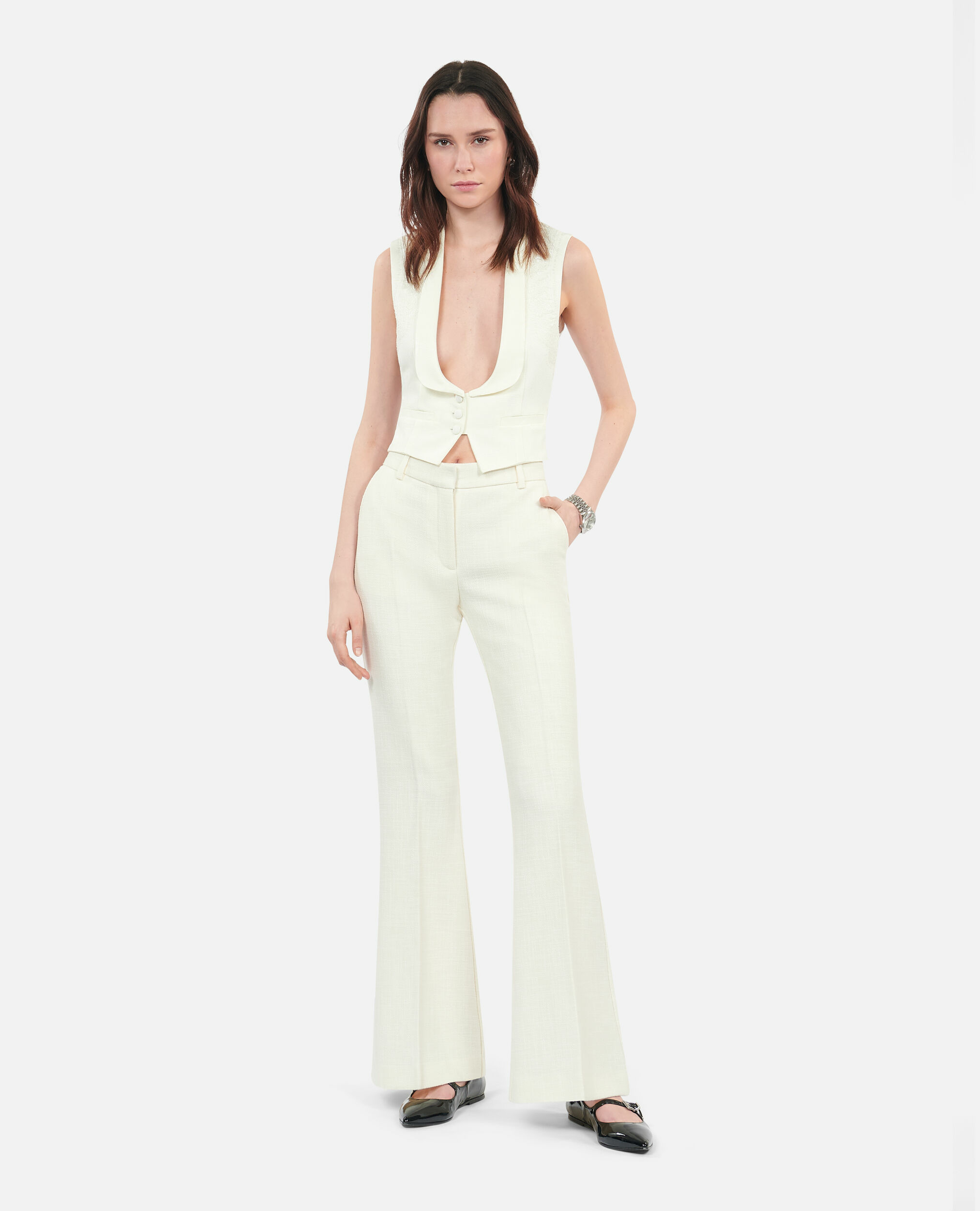 Gilet Écru Avec Dentelle Femme