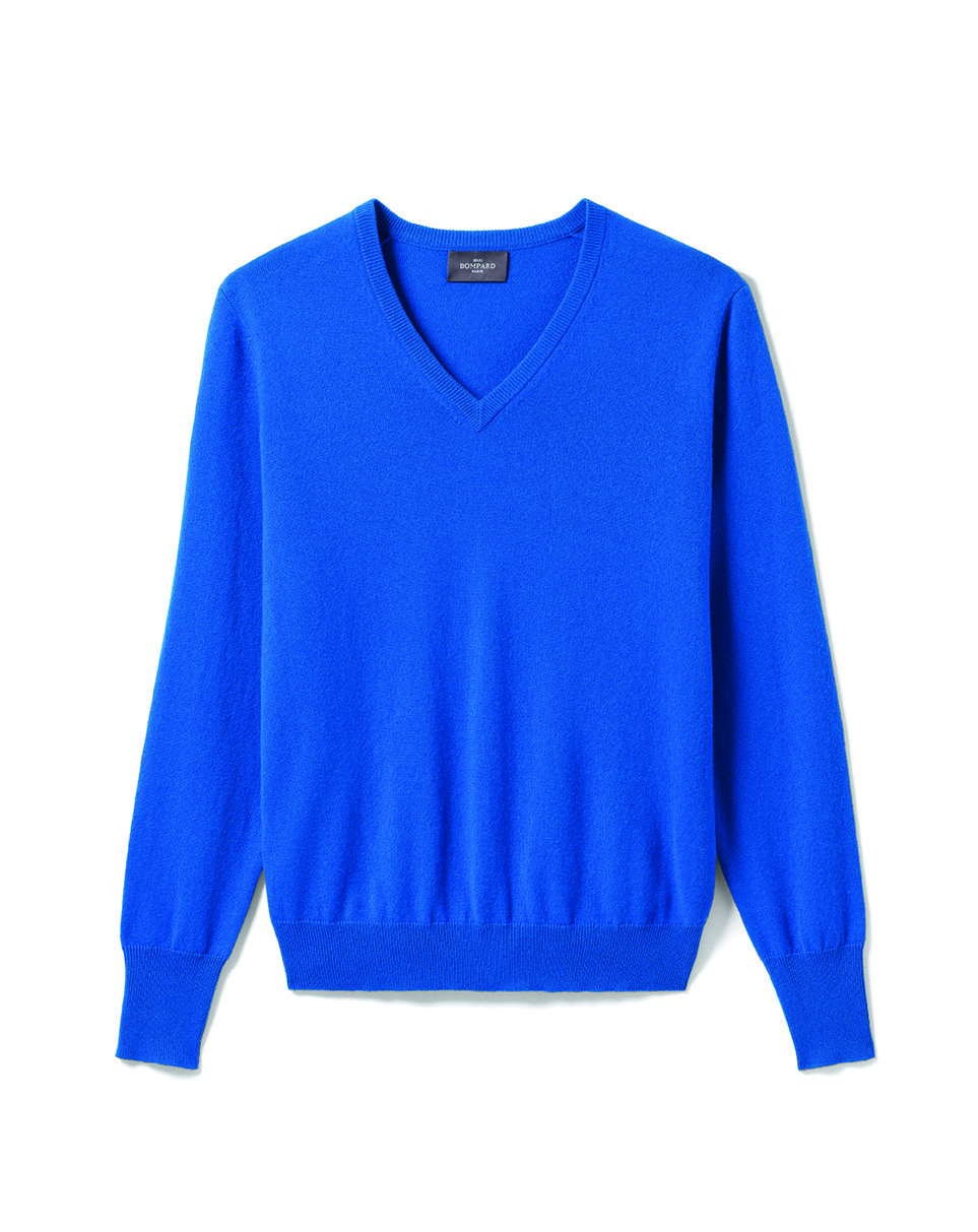 Pull col V classique - Homme - BLEU PIGMENT