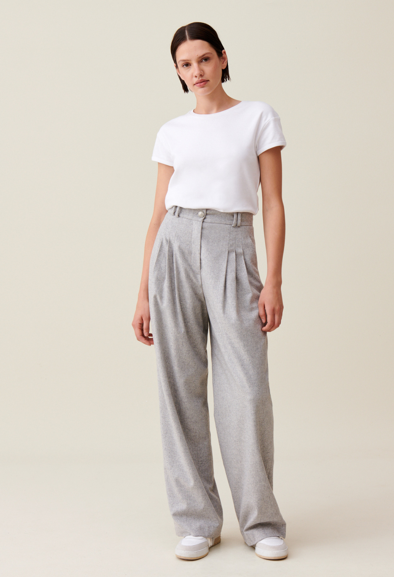 Pantalon large maille gris clair