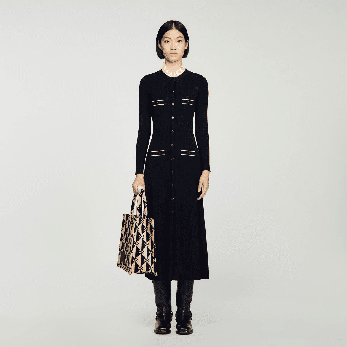 Robe longue en maille côtelée