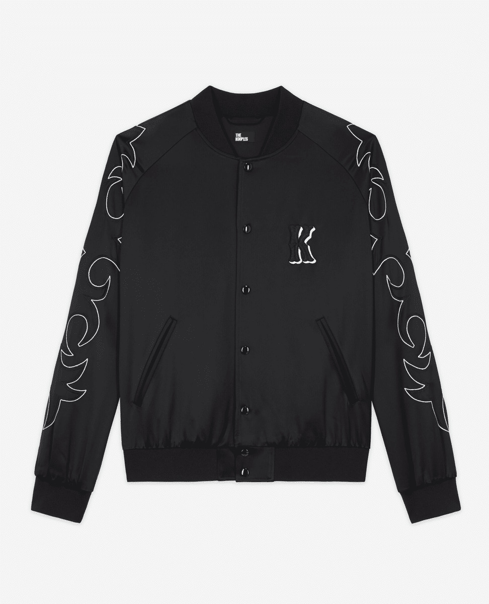 Blouson Bord Cotes A Boutons Pressions Et Details Brodes Homme