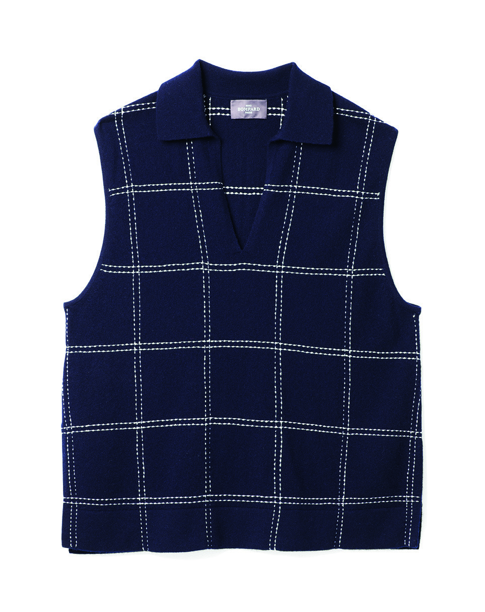 Polo sans manches à motif surpiqué - Femme - MARINE/NATUREL