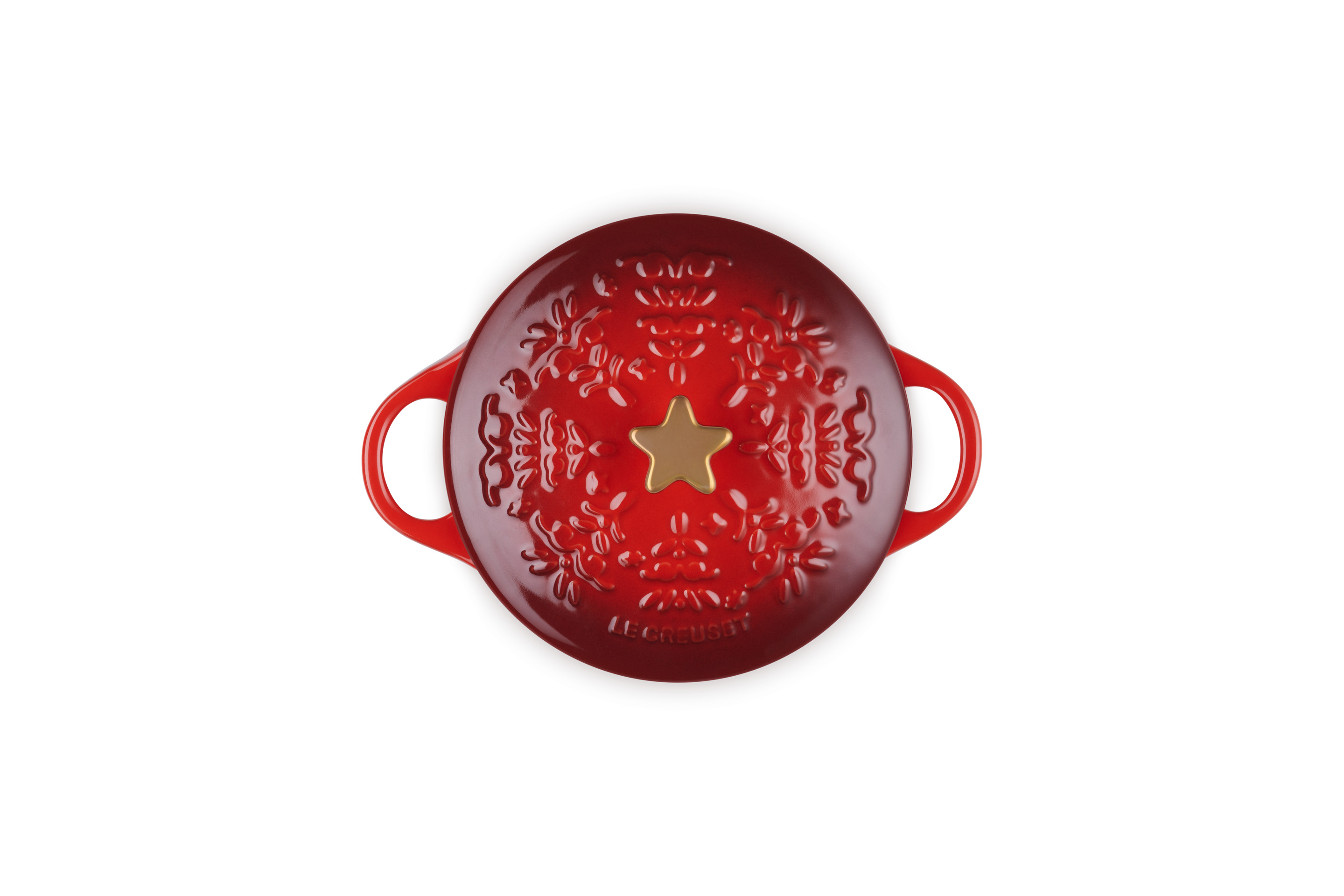 Mini Cocotte Ronde Relief Cerise 14cm Bouton Étoile Doré