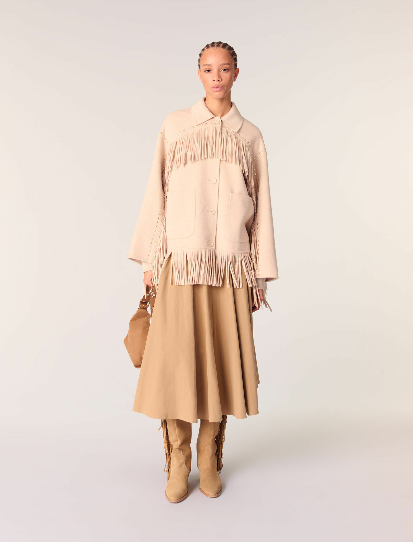 Manteau en double face à franges