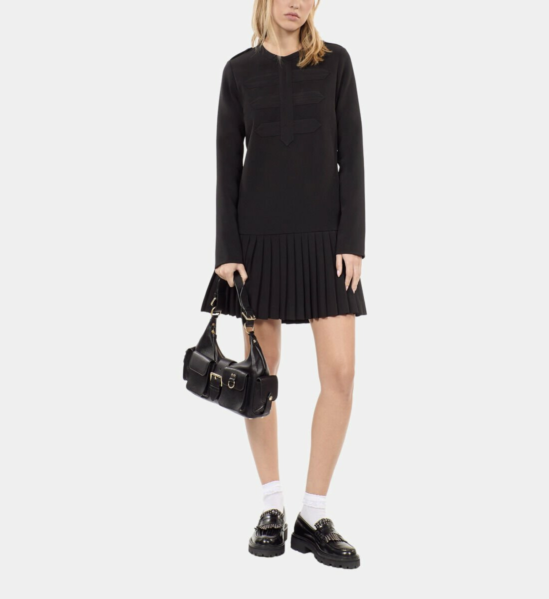 Robe Courte Plissée Noire Femme