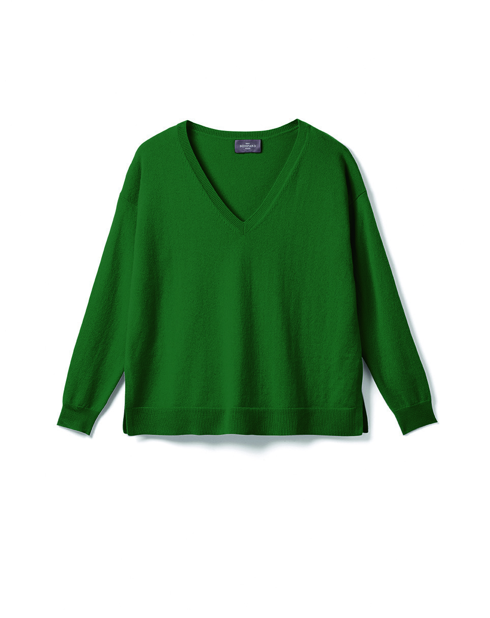 Pull col V ample fin - Femme - VERT AMAZONIE