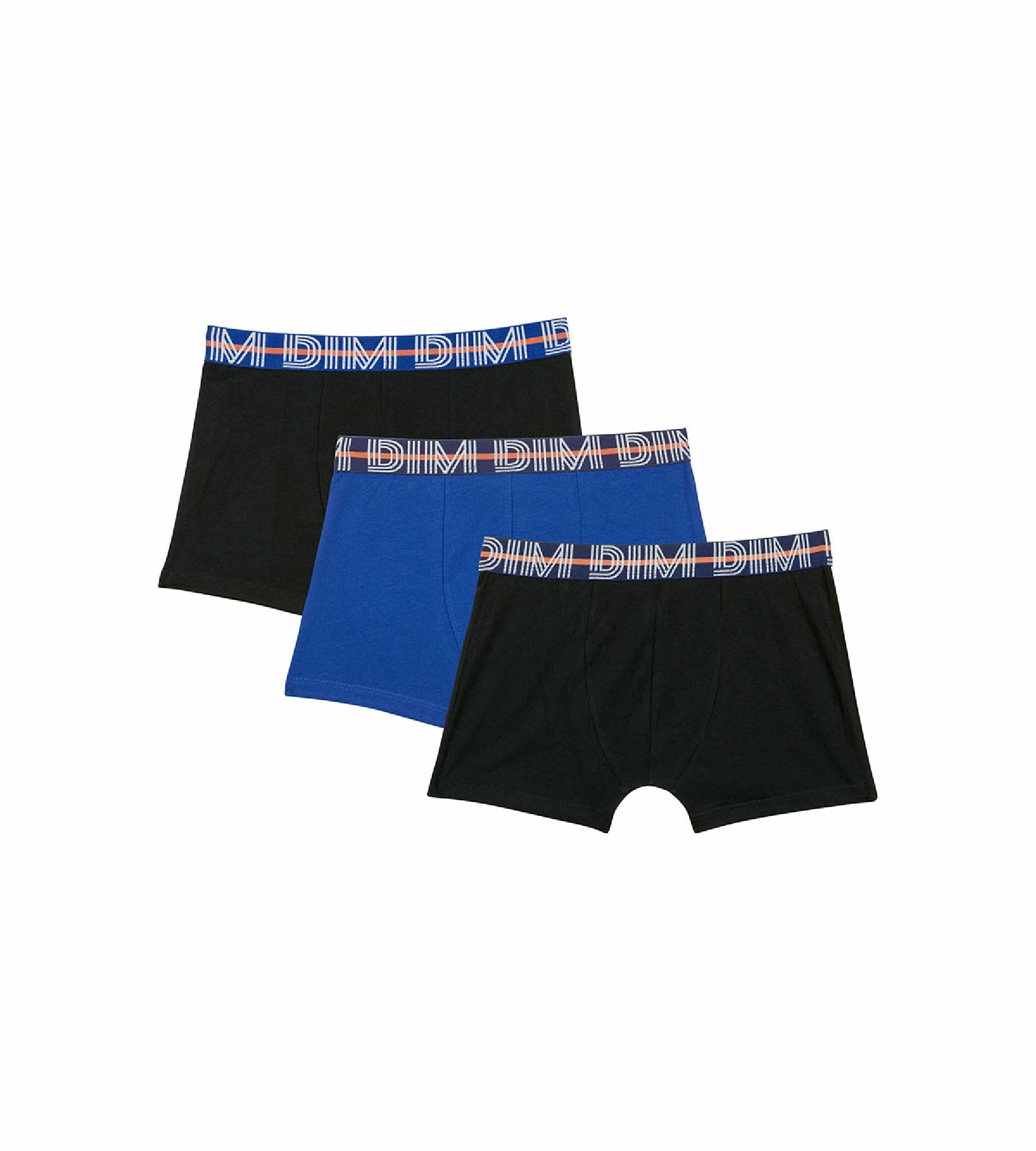 Lot de 3 boxers garçon coton stretch ceinture contrastée Bleu EcoDim