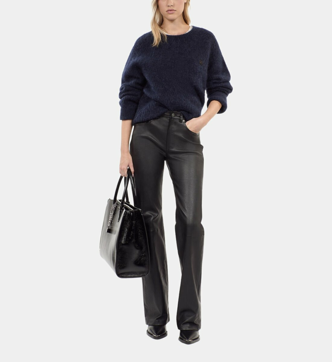 Pantalon Flare En Cuir Noir Femme