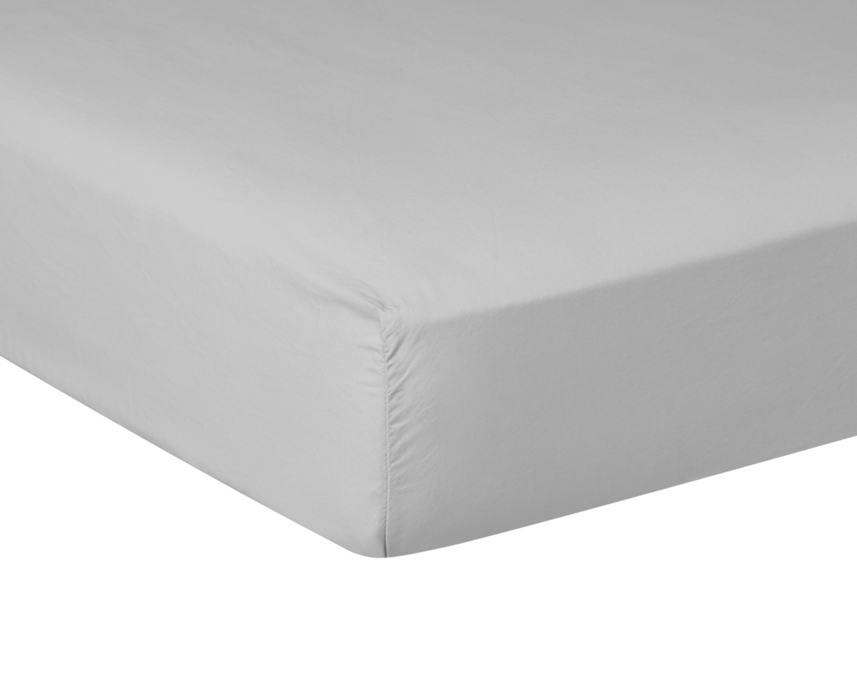 DRAP HOUSSE | Pure White Percale Lavée - Light Grey