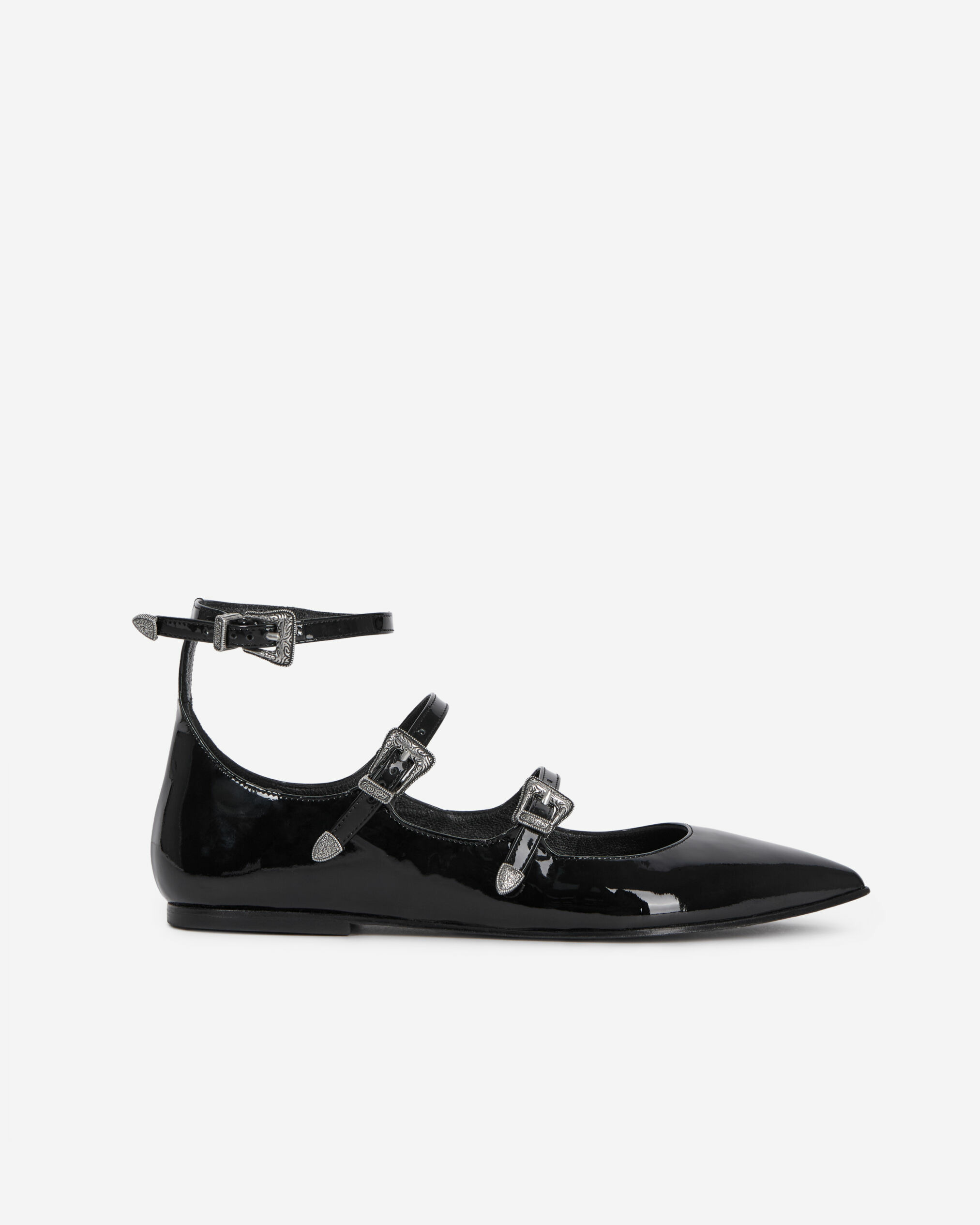 Ballerines En Cuir Noir Avec Boucles Western