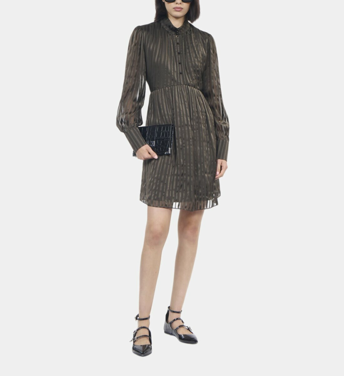 Robe Courte En Soie Kaki Femme